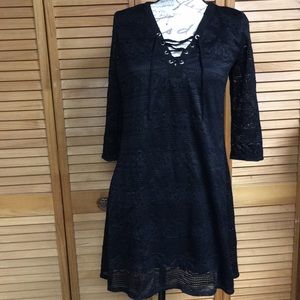 Mid length black lace dress